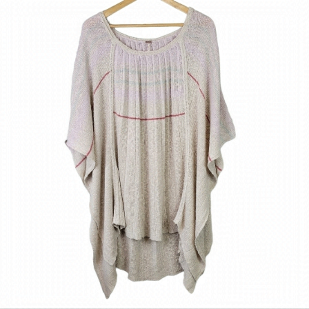 𝅺free People Knit Sweater Poncho Pullover Boho Lightweight Linen Cotton  XS